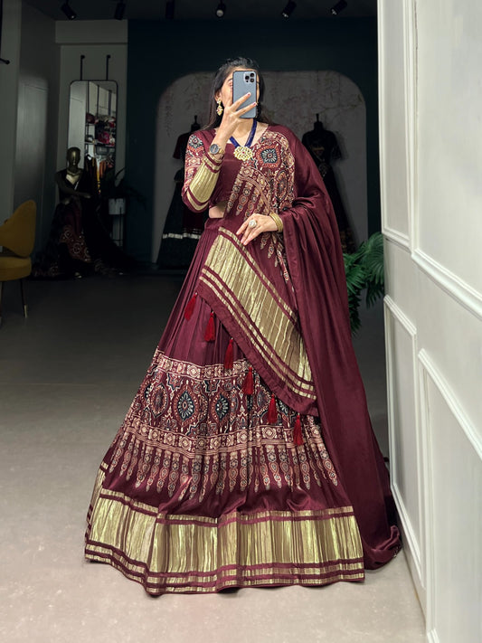 Gaji Silk Chaniya Choli in Maroon Color