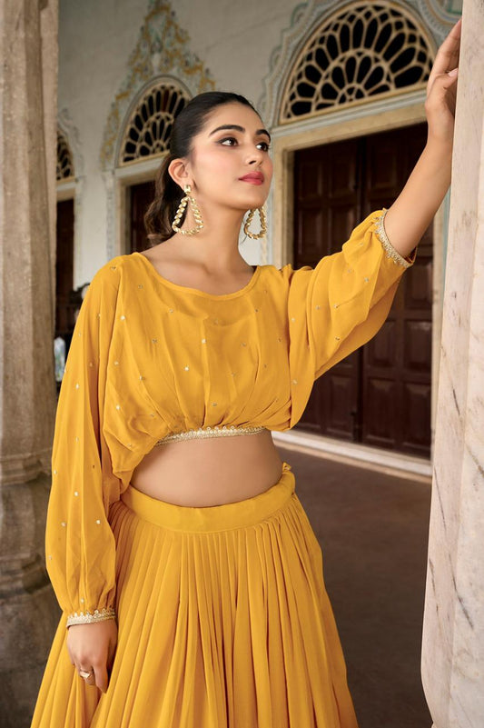 Georgette Co-ord set in Mustard Yellow Color