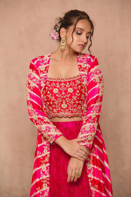 Georgette with digital print shrug in Pink