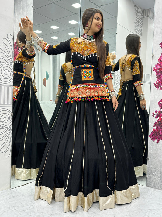 Pure Cotton with Gamthi Work Chaniya Choli in Black