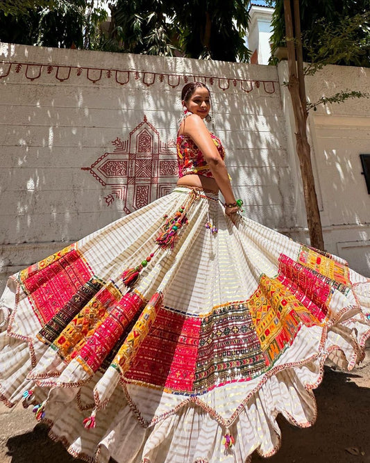 Heavy Muslin Cotton Chaniya choli in  white Color