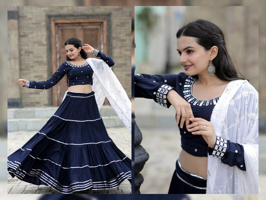 14Kg Rayon Chaniya Choli with attractive Gotta pati work In Navy Blue