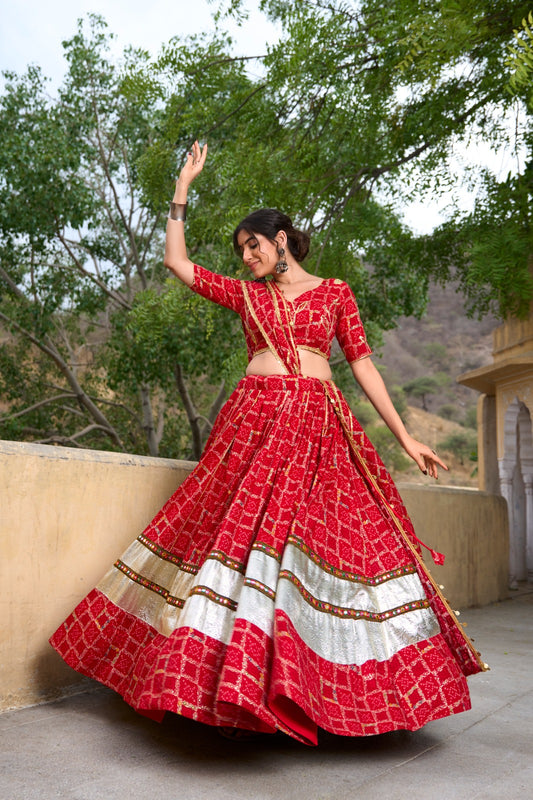 Pure Rayon Chaniya Choli with Rajasthani Gotta pati work In Vibrant Red Color