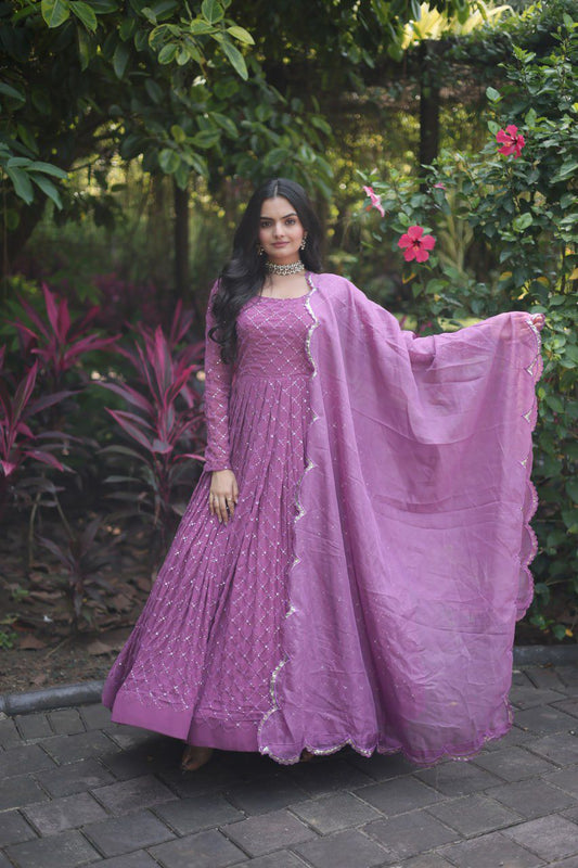 Foux Georgette with multi thread work 2Pc in Purple