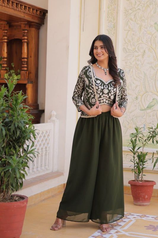 Deep Green and Gilded details Koti & Plazzo with choli 3Piece