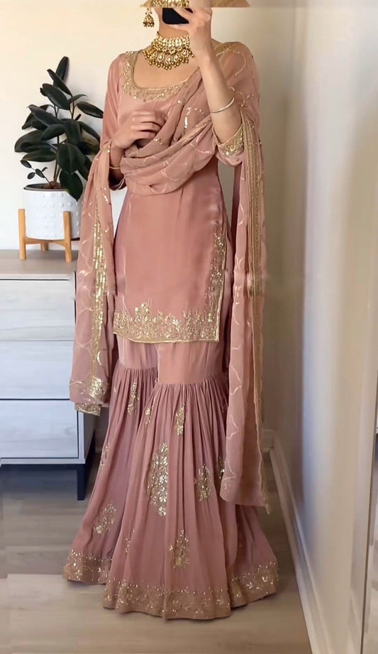 Heavy Faux Georgette Gharara in Pastel Pink Color