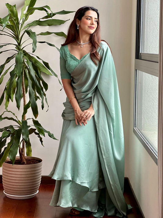 Satin saree with Ruffle in Elsa Color